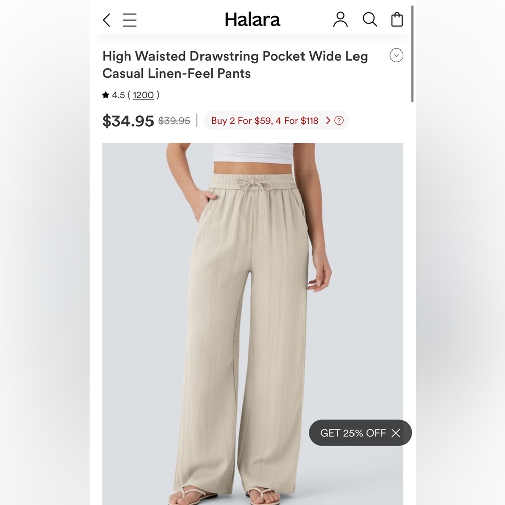 Halara Linen-feel Pants XL NWT Sand Color High Waisted Pocket Wide Leg MSRP $40